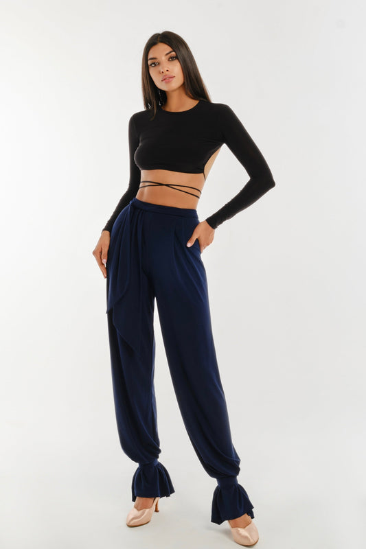 Danza Navy Mason Trousers with Ankle Ties Pra 1264