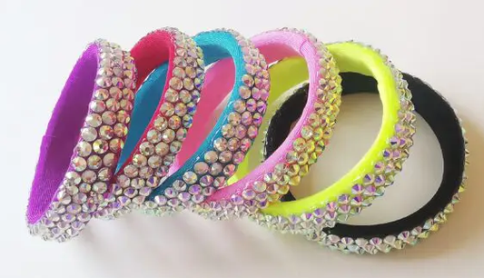 Stoned Bangle Bracelets With Colored Fabric Backing