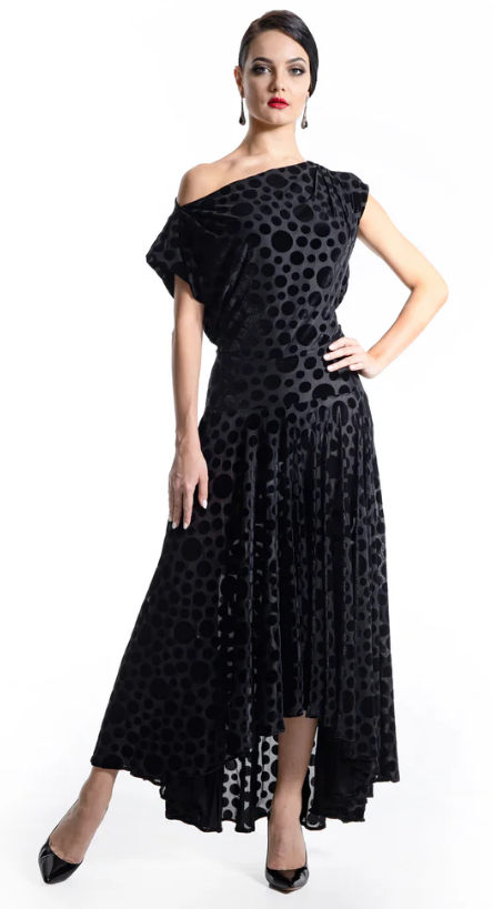 Black Velvet Polka Dot Ballroom Dress Pra 924