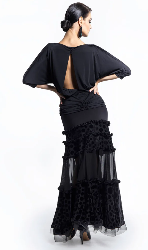 Polka Dot and Mesh Layers Long Ballroom Practice Skirt Pra 925