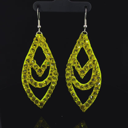Large Chevron Detail Hanging Drop Earrings with Stones in Multiple Color Options E003