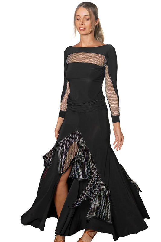 Flowy S2450 smooth skirt with AB rhinestones mesh layers