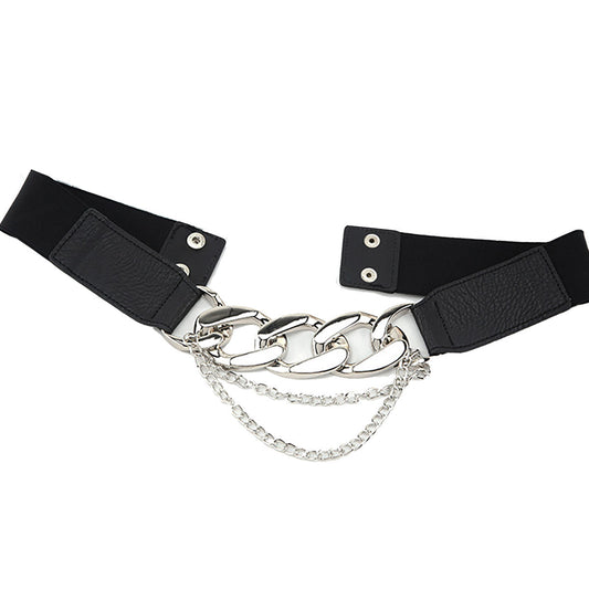 Three link black elastic belt with small chain