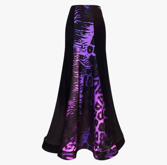 Long Purple Leopard Print Ballroom Skirt