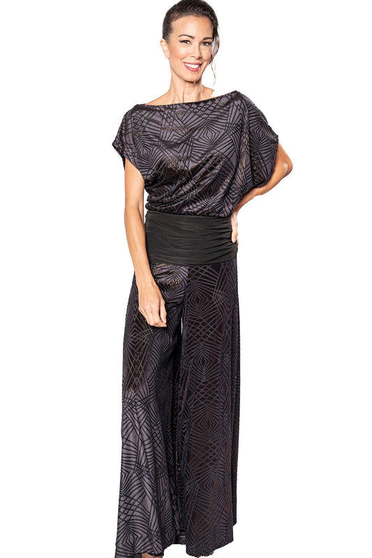 Ladies' black velvet with copper threading ballroom practice pants