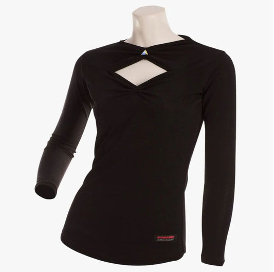 Long Sleeve Top with Jewel on Neckline and Front Diamond Cutout