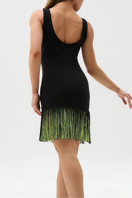 Ladies Black Latin Dress With Black Lemon Fringe Pra 1385
