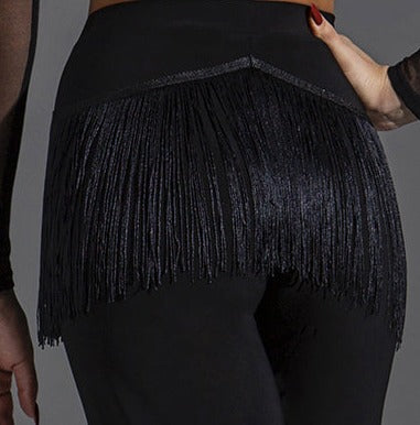 Fringe accent on women's black dance pants