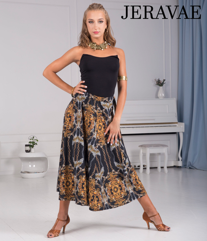 Senga Dancewear CHOREA Tea Length Midi Ballroom Practice Skirt with Oriental Pattern and Side Tie Detail PRA 975 in Stock