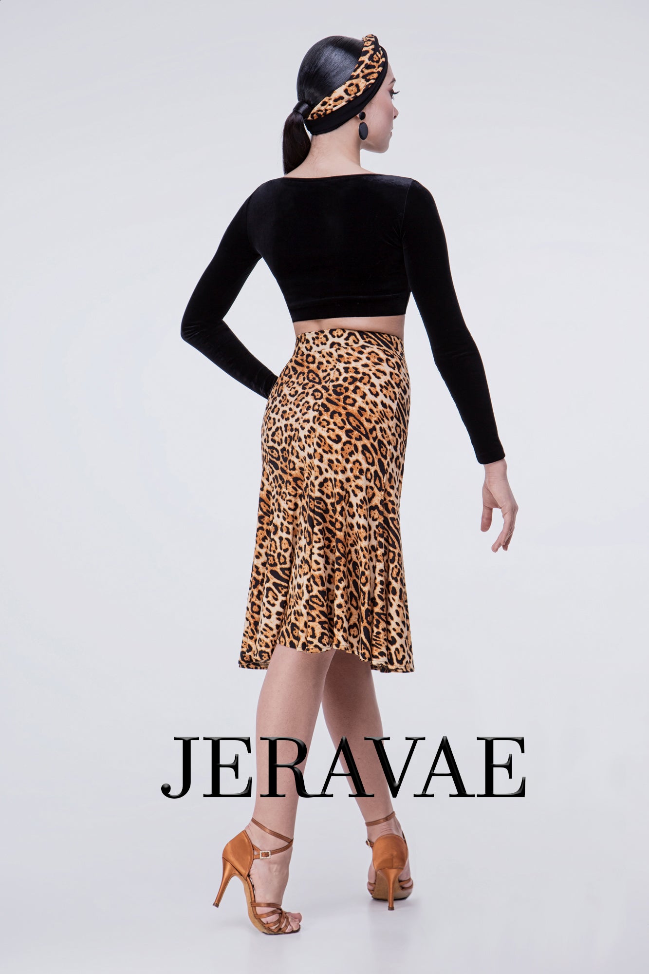 Black or Leopard Print Latin Practice Skirt with High Waist and Double Slit Skirt Sizes 38-52 Pra 495