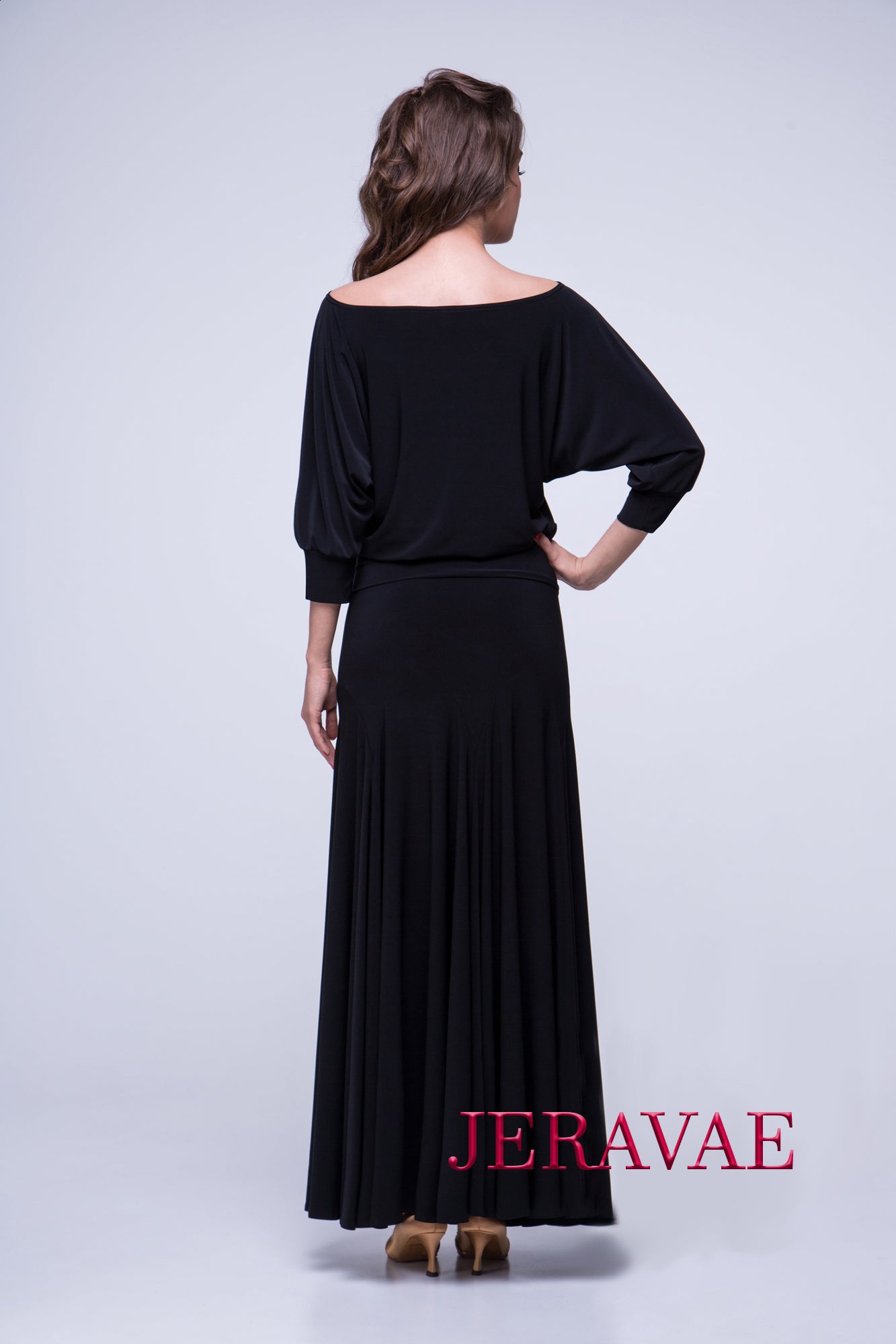 Loose Ballroom Practice Top with 3/4 Sleeves in Red or Black With Boat Neck and Soft Cuffs PRA 557