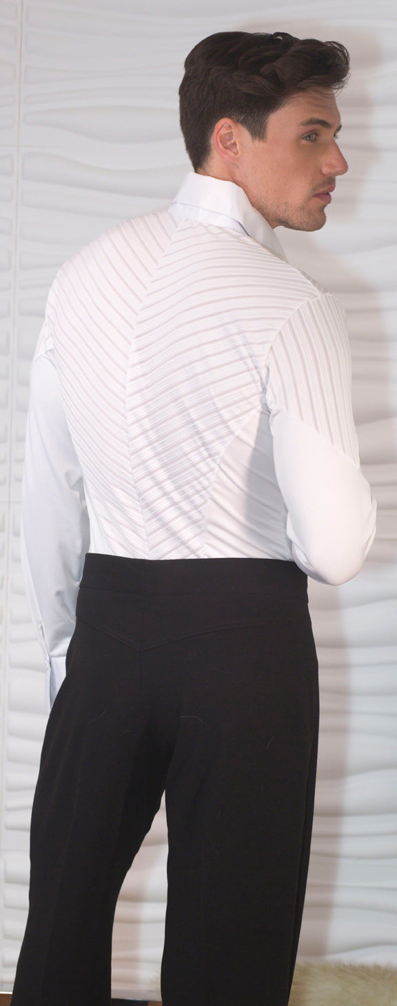 Men's Snap Closure Collared Stripe Inset Ballroom Shirt with Bodysuit/Trunks MS19