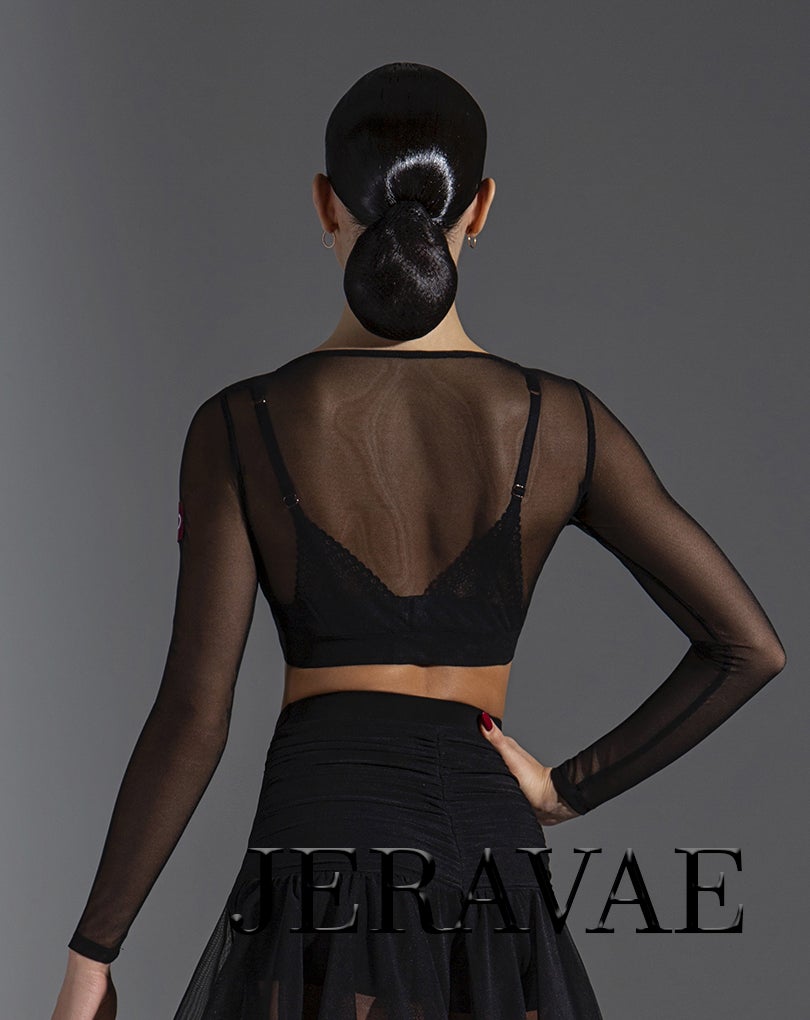 Women's Sheer Mesh Crop Top with Long Sleeves PRA 578_SALE