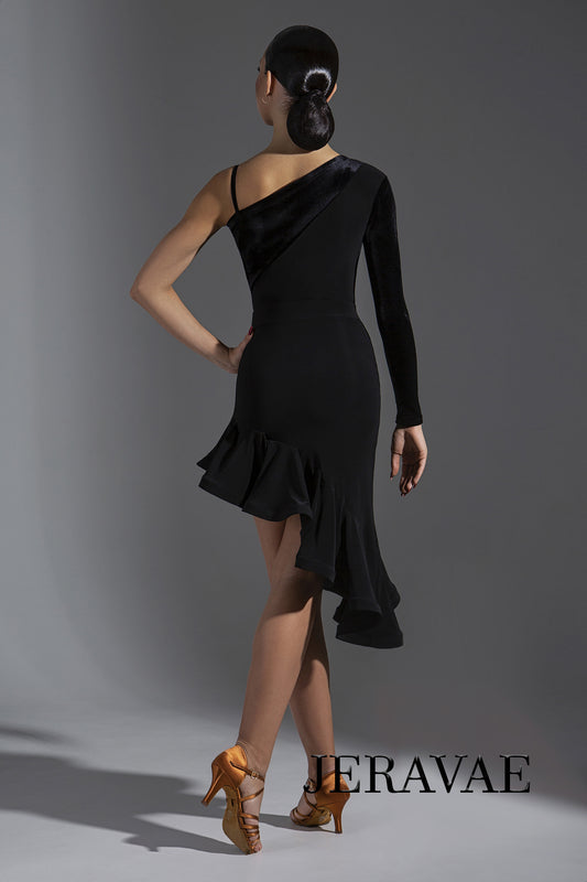 black latin dance dress with horsehair hem