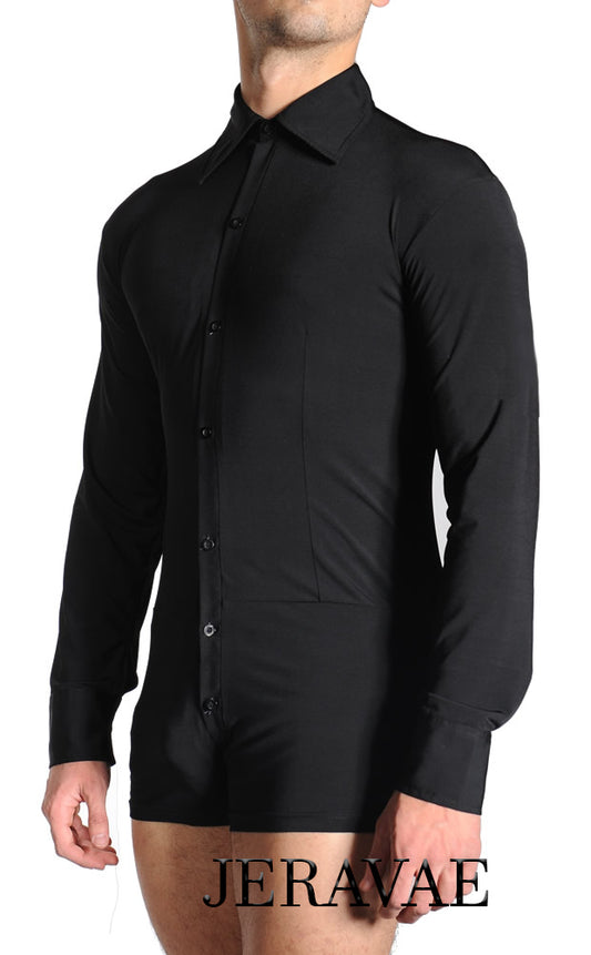 Men's Black or White Smooth Ballroom Button Down Shirt with Built-in Briefs and Collar M018