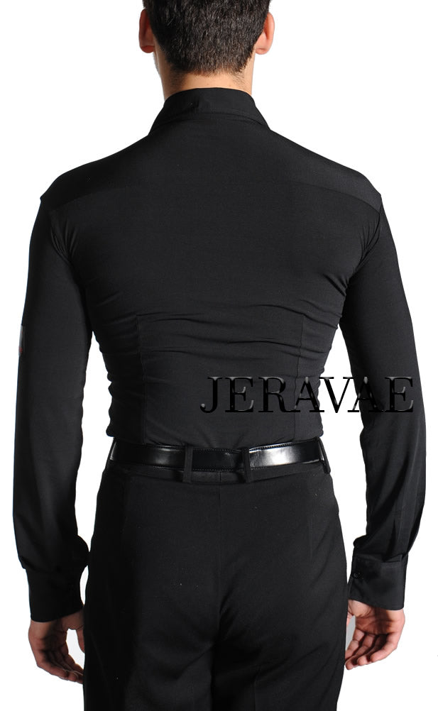 Men's Black or White Smooth Ballroom Button Down Shirt with Built-in Briefs and Collar M018 in Stock