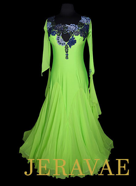 Neon Lime Green Ballroom Dress With Swarovski Stone Lace Detail SMO058 sz Large/X large