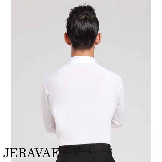 Men's White Ballroom American Smooth or Latin Tuck Out Competition Shirt Sizes S-4XL M057_SALE in Stock