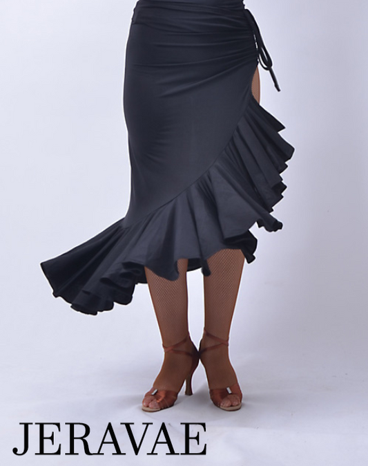 Long Sexy Asymmetrical Practice Skirt with Adjustable Ruched Tie and High Slit on One Side Sizes S-3XL in Black or Red PRA 895 in Stock