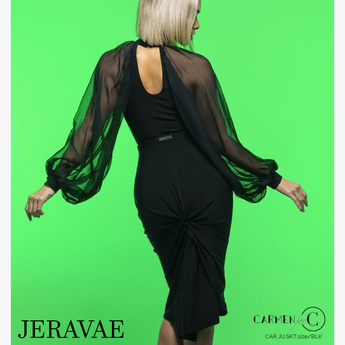 Gathered detail on back of black dance skirt