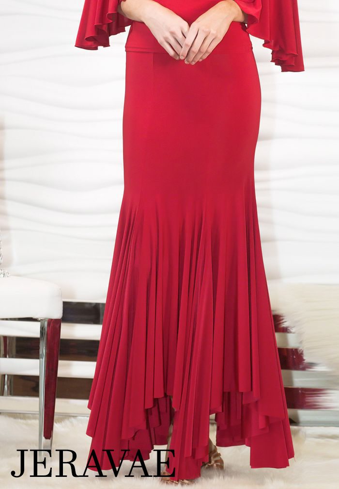 Long Ballroom Practice Skirt with Flutter Flare and Uneven Hem Available in 4 Colors and Sizes S-XL PRA 591 in Stock