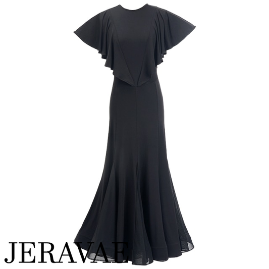 Flutter Sleeve Ballroom Practice Dress with Peekaboo Back, Horsehair Hem, and Chiffon Godets PRA 722_SALE