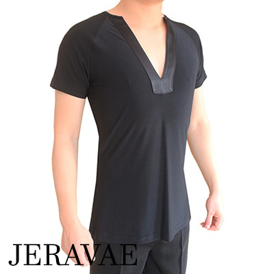 Men's Short Sleeve Satin V-Neck Latin Practice or Competition Shirt Available in Color Options M003