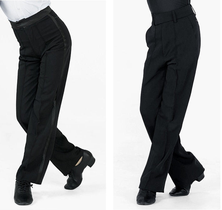 black latin or ballroom performance pants with different styles for boys