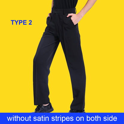 boys latin or ballroom performance pants with belt loops and pockets