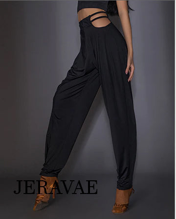 Ladies Ballroom or Latin Practice/Teaching Pants with Sexy Peek-a-boo Cutout on Hips and Tie Accents on Ankles PRA 710_SALE