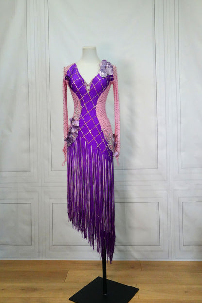 Light Pink and Purple Fringe Latin Rhythm Dress LAT043 sz Small/Medium