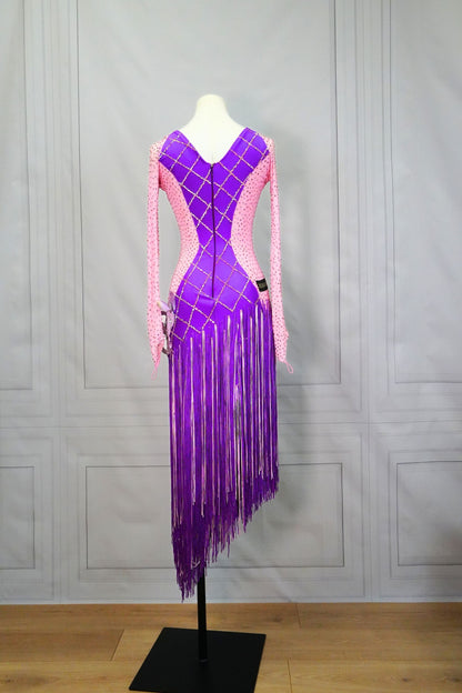 Light Pink and Purple Fringe Latin Rhythm Dress LAT043 sz Small/Medium