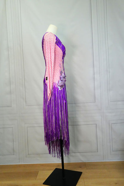 Light Pink and Purple Fringe Latin Rhythm Dress LAT043 sz Small/Medium