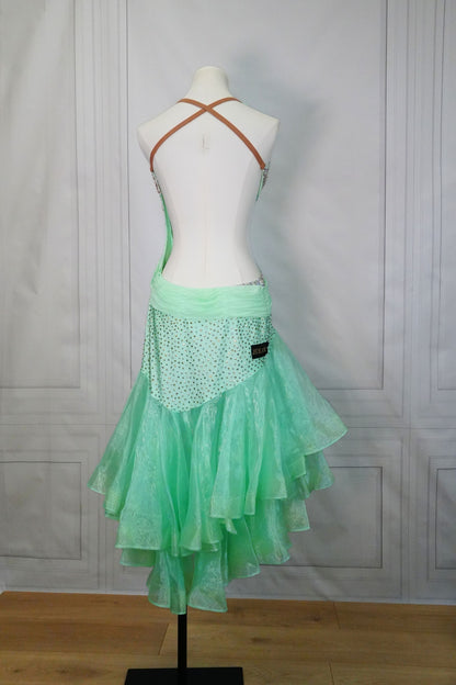 Bright Light Green Latin Dress with Full Skirt and Swarovski Stones LAT036 sz Large
