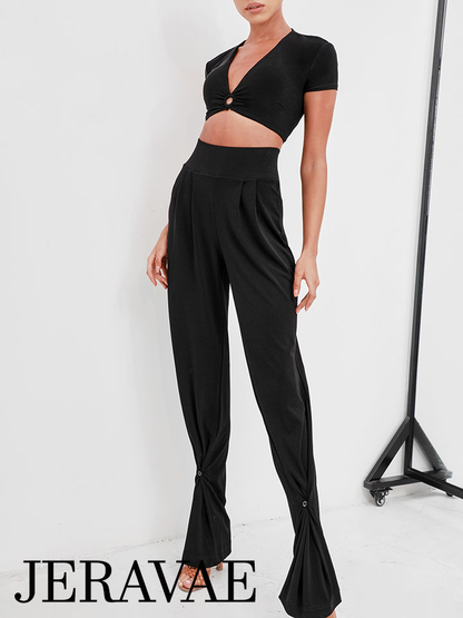 ZYM Dance Style Black Teaching or Practice Pants with High Waist and Adjustable Leg Shape PRA 1029 in Stock