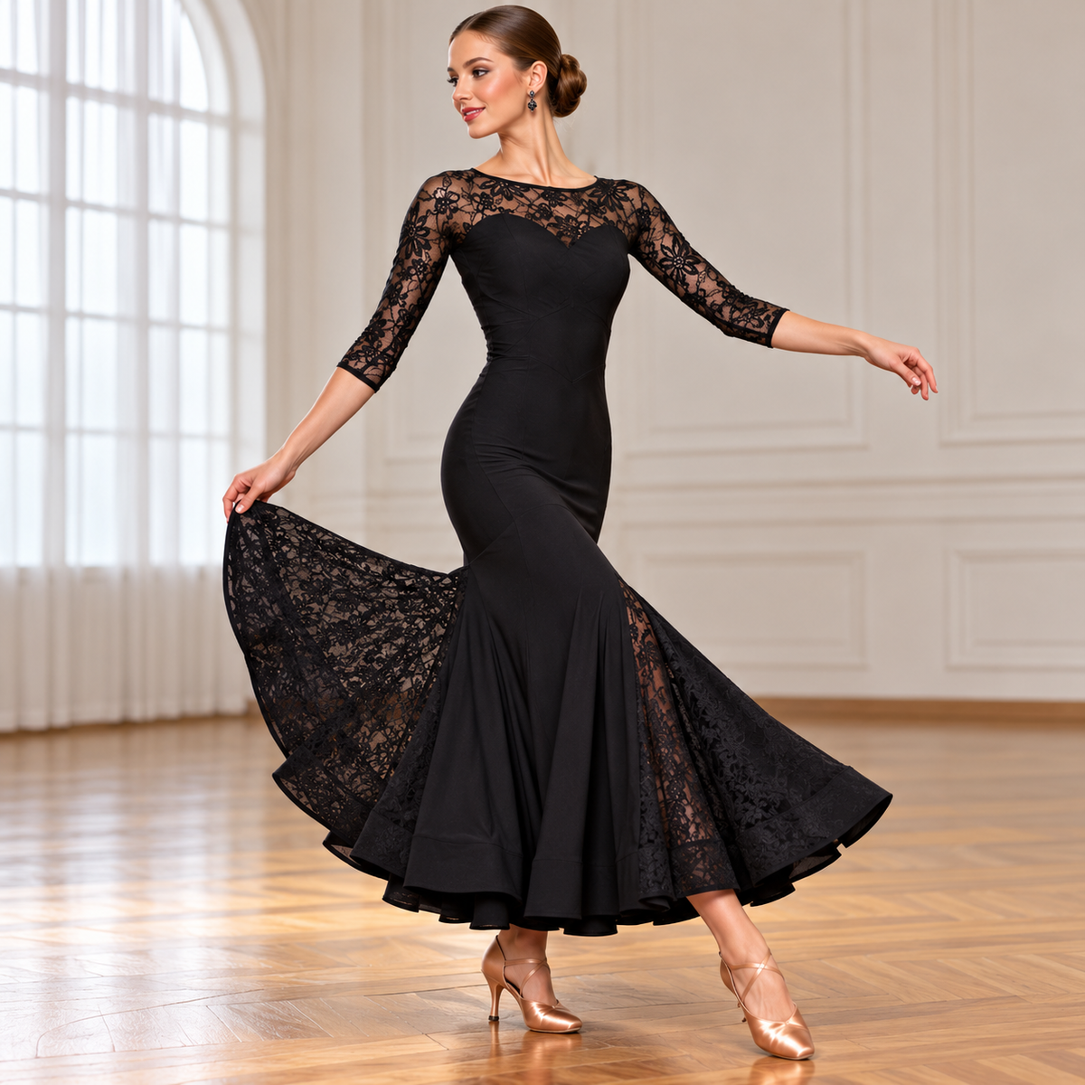 JERAVAE Alejandra Black Lace Ballroom Practice Dress