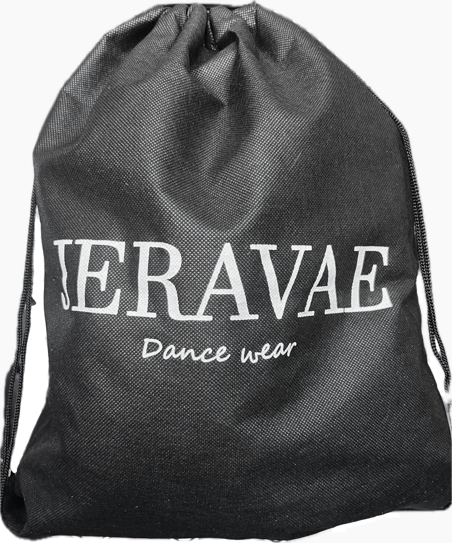 JERAVAE Dancewear Large Carry All Bag Dance Shoe Bag with Backpack Pull Strings in Black with White Logo