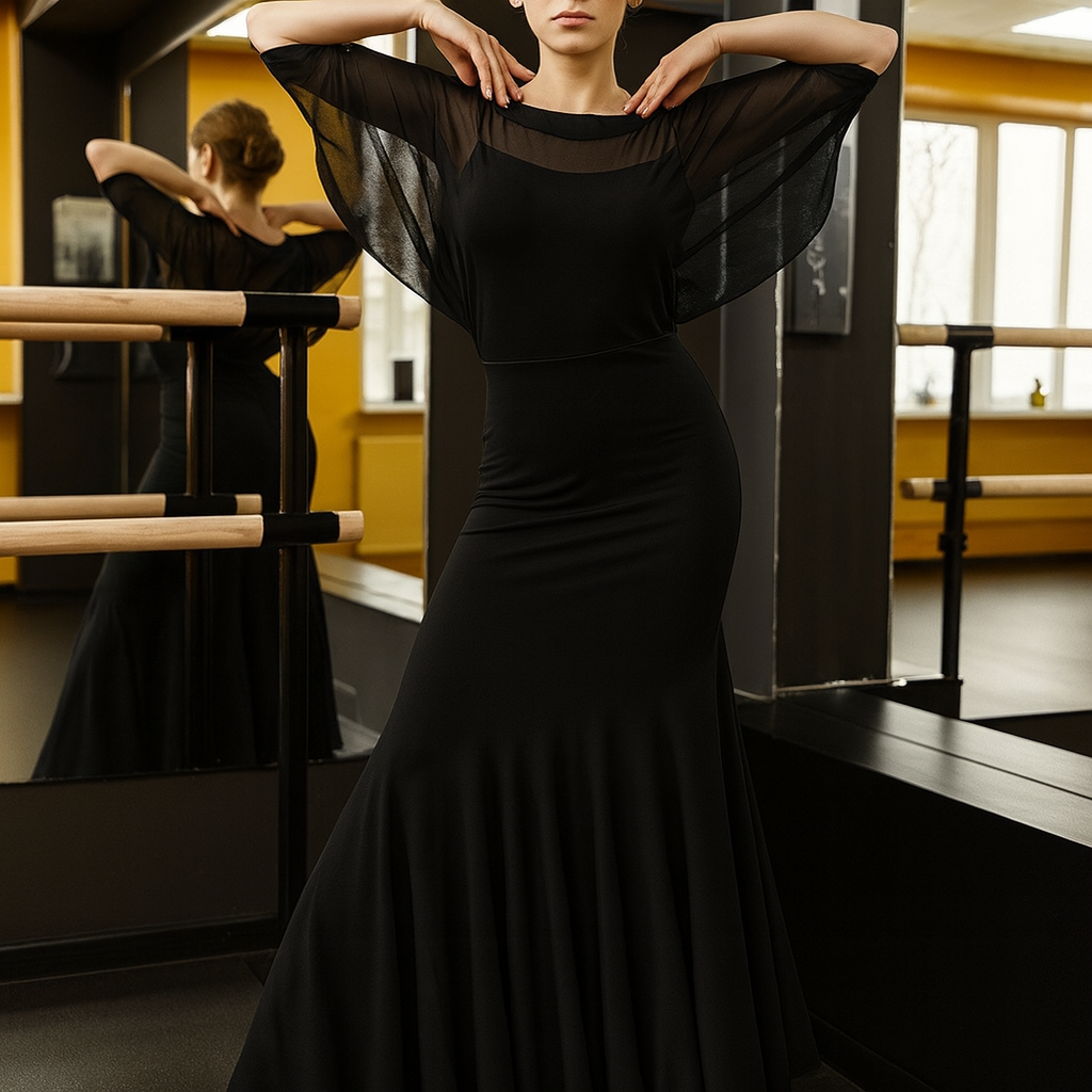 Long Black Ballroom Practice Dress PRA 833_SALE