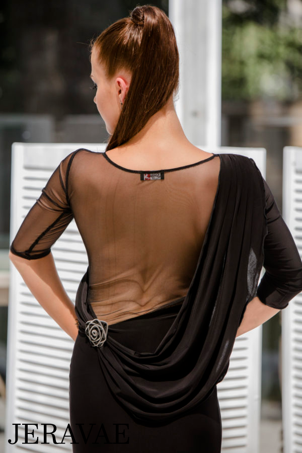 Body Positive Senga Dancewear DANZA Black Ballroom Practice Dress with Mesh Back and Gusset and Sash Details Sizes XL-4XL PRA 988 in Stock