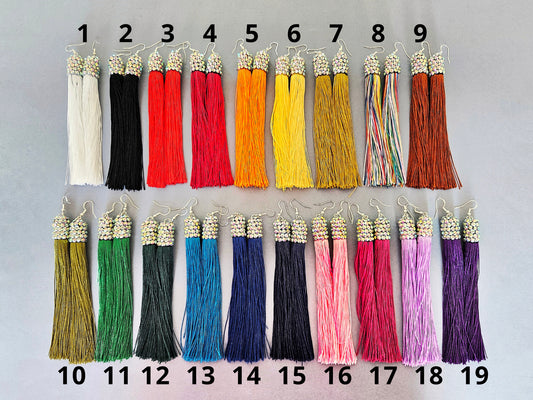 Fringe Earrings with Crystal AB Stones Available in Multiple Colors E005