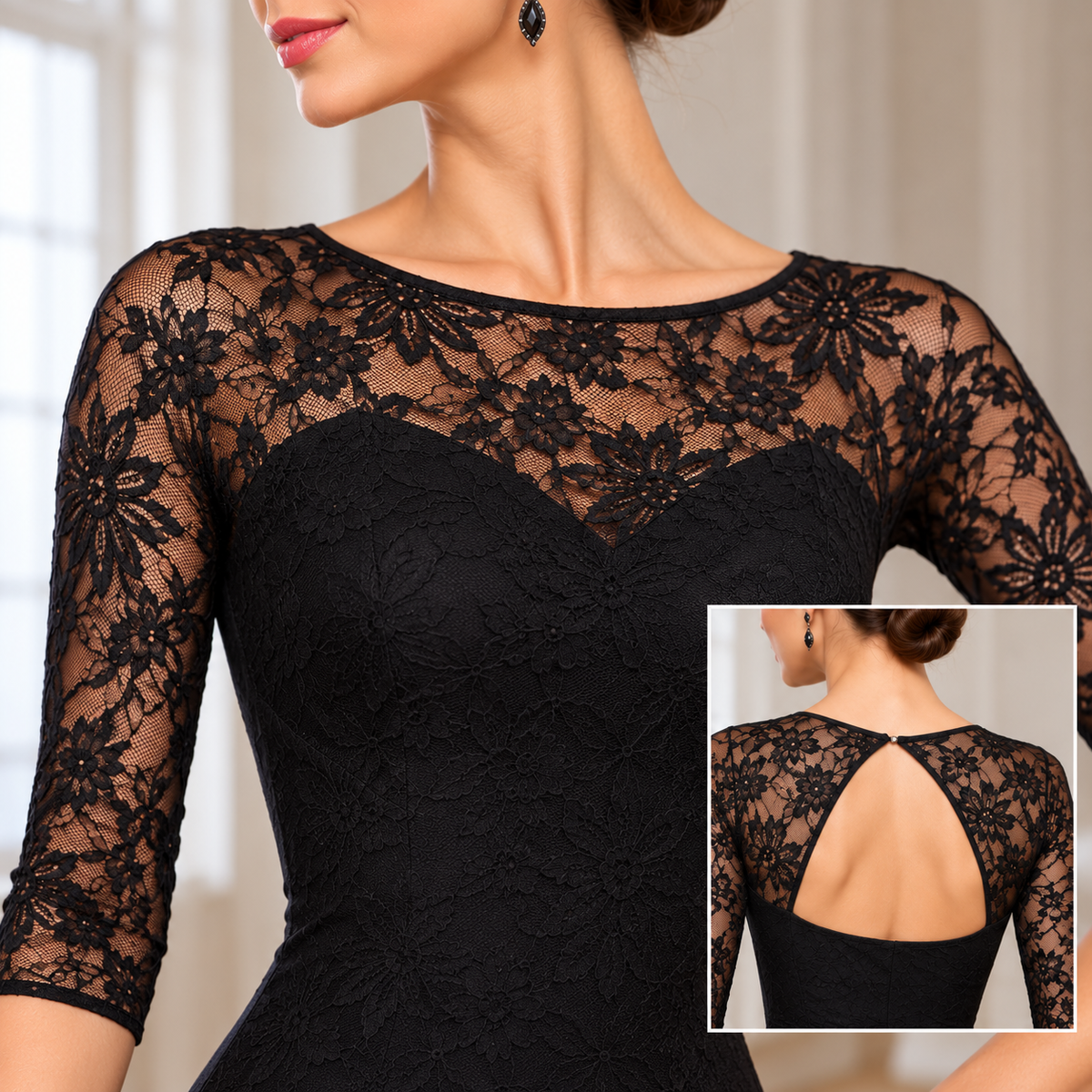 JERAVAE Alejandra Black Lace Ballroom Practice Dress