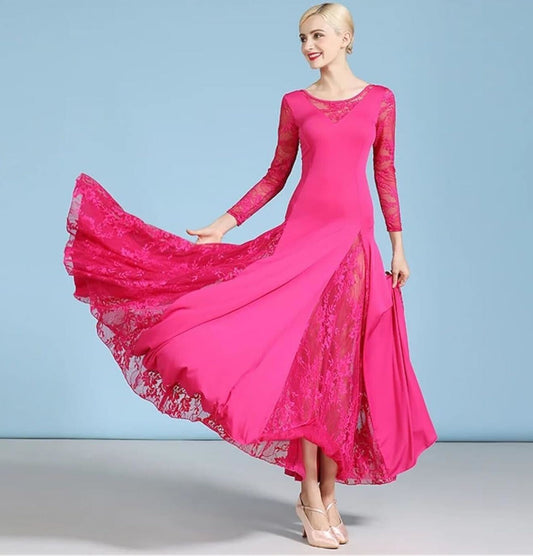 Pink Lace Practice Dress with Long Sleeves Pra 1487_Sale