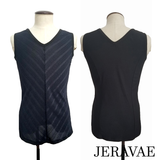 Men's Black Sleeveless V-Neck Undershirt Vest for Open or Mesh Latin Shirts with Glitter Stripes of Alternating Sizes M083 in Stock