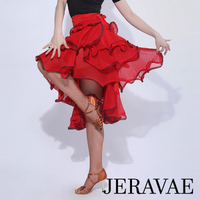 Latin Practice Wrap Skirt with Tie Straps and Multiple Layers of Large Ruffles Trimmed with Horsehair Available in Red and Black Pra1004 in Stock
