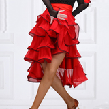 Latin Practice Wrap Skirt with Tie Straps and Multiple Layers of Large Ruffles Trimmed with Horsehair Available in Red and Black Pra1004 in Stock
