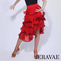 Latin Practice Wrap Skirt with Tie Straps and Multiple Layers of Large Ruffles Trimmed with Horsehair Available in Red and Black Pra1004 in Stock