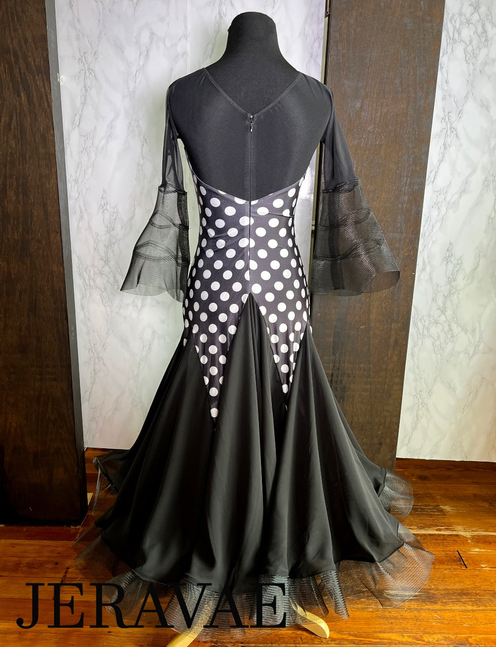 Black and White Polka Dot Ballroom Practice Dress with Flared Crinolin Jeravae Black and White Polka Dot Ballroom Practice Dress with Flared Crinolin Jeravae