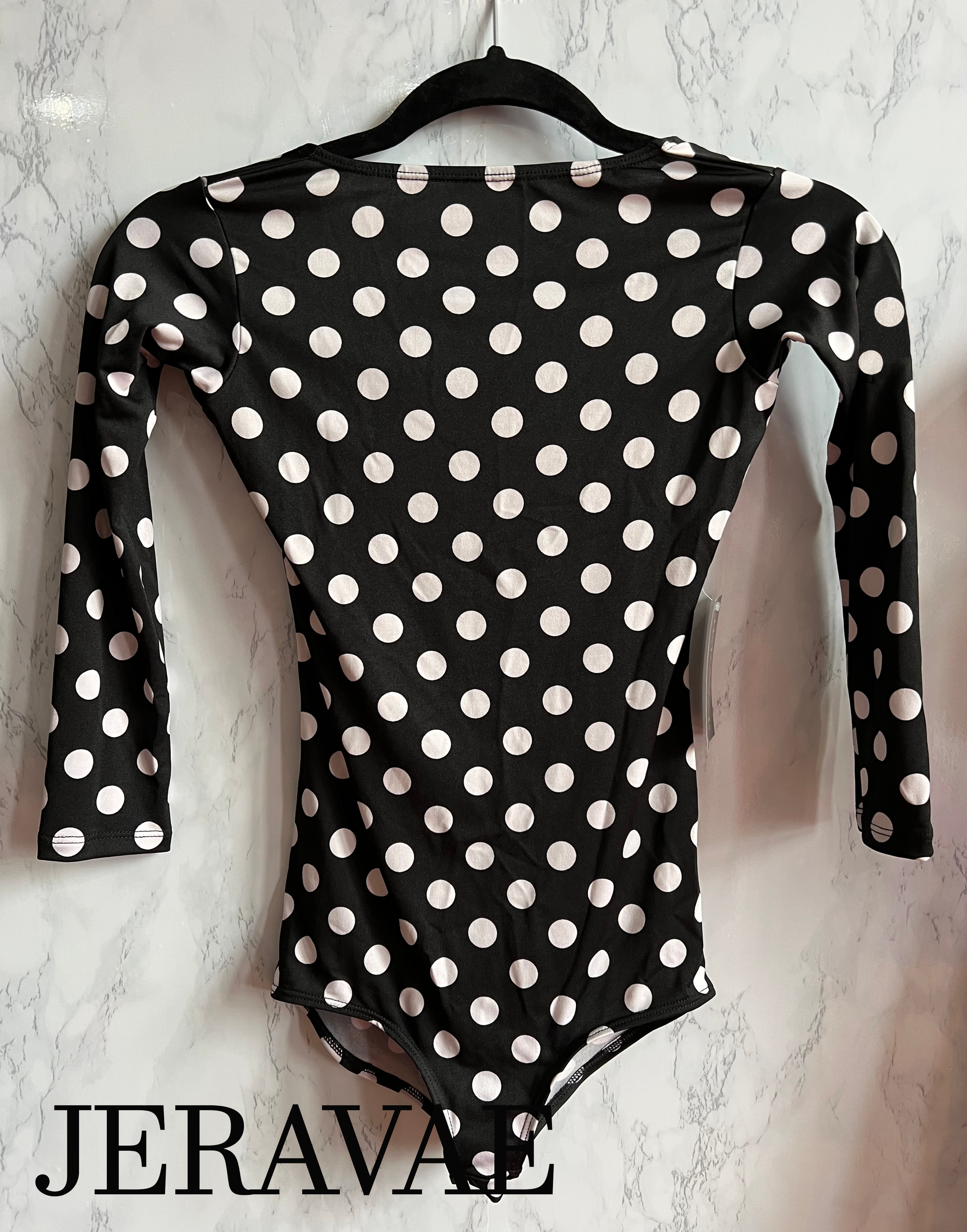 black bodysuit with white polka dots