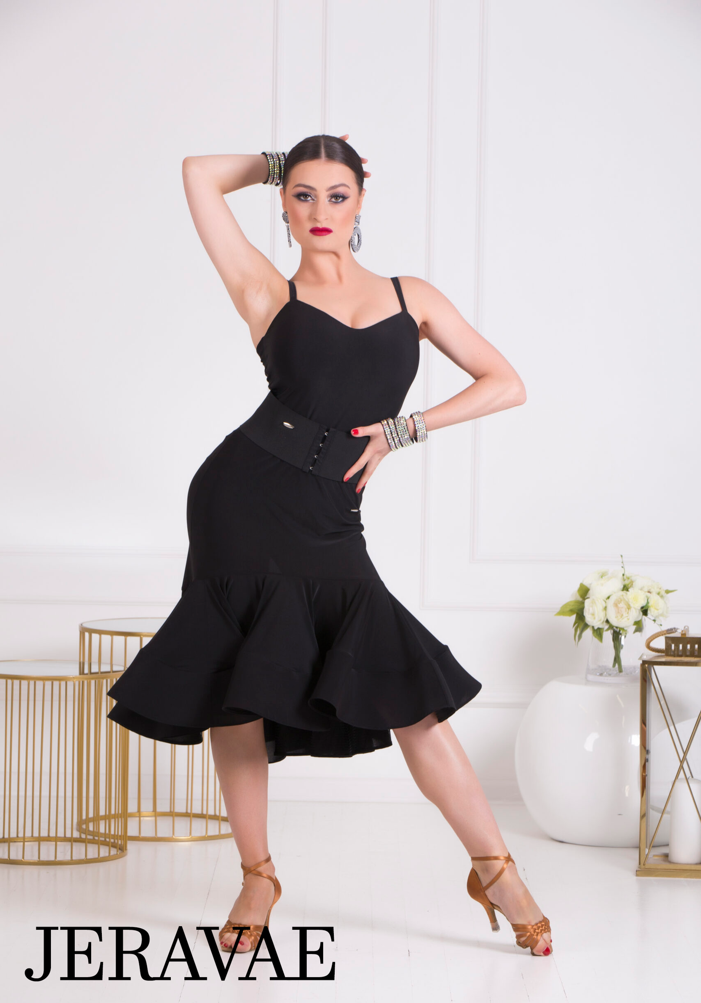 Body Positive Senga Dancewear CAMELLIA Black Latin Practice Skirt with Wide Crinoline Ruffle Sizes XL-4XL PRA 1071 in Stock