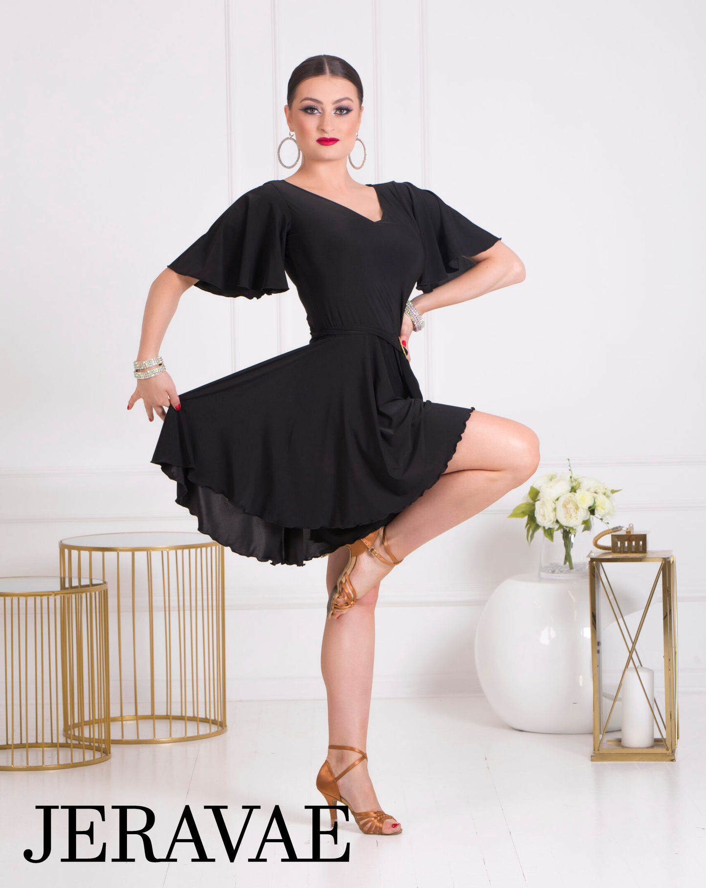 Senga Dancewear PARA PARA Black Jumpsuit with Shorts, Belt with Decorative Buckle, and Loose Sleeves PRA 1070 in Stock